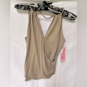 Armani Collezioni taupe string tie tank top with ruched side bottom pocket. Sz6